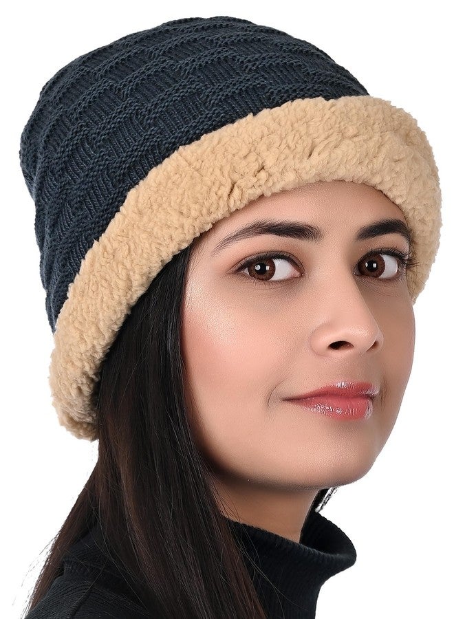 MUKHAKSH قبعة صوفية نسائية من MUKHAKSH (قبعة شتوية زرقاء داكنة (1)_أزرق داكن_مقاس حر) - Image 1