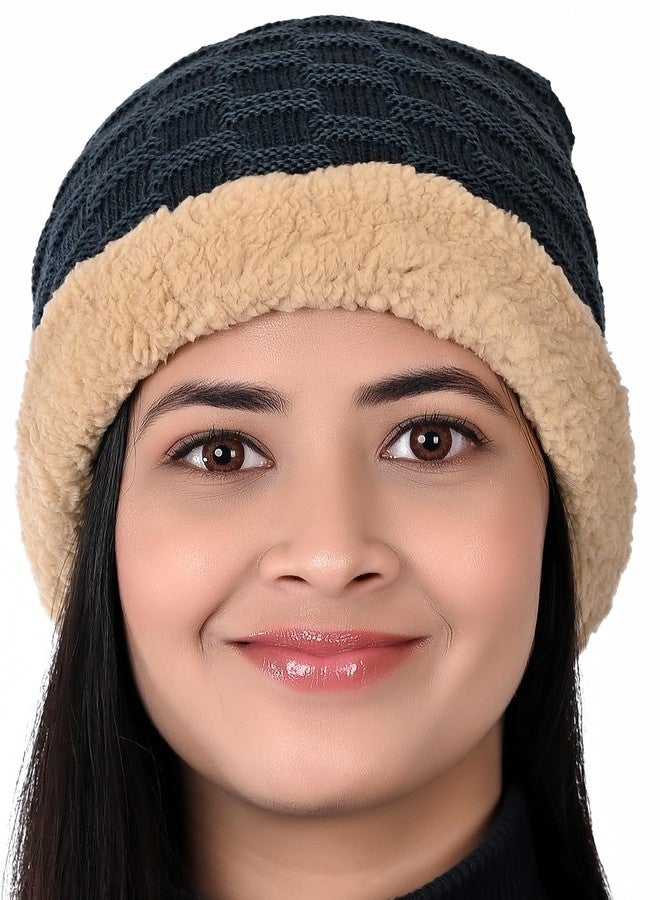 MUKHAKSH قبعة صوفية نسائية من MUKHAKSH (قبعة شتوية زرقاء داكنة (1)_أزرق داكن_مقاس حر) - Image 2