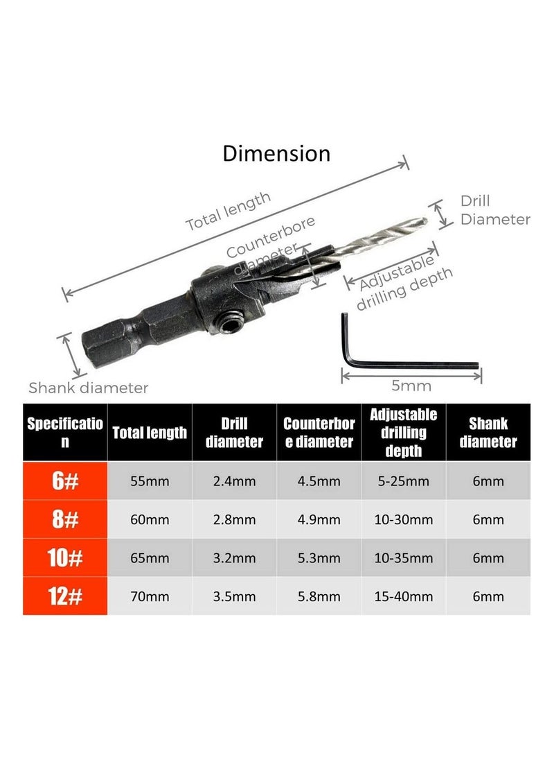 Y&D - SYOSI Wood Countersink Drill Bit Set Boring Counterbore Chamfer Bore Hole Cutter HSS Quick Change Hex Shank Screw Counter for Woodworking - Image 1