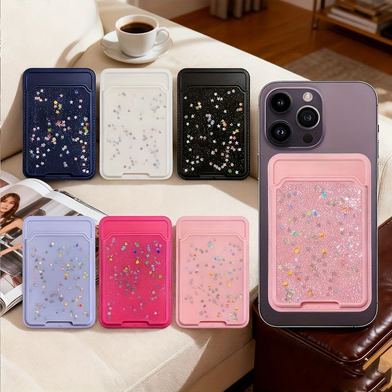 Purple Glitter Star Back Adhesive Phone Stand Card Holder for Travel - Image 3
