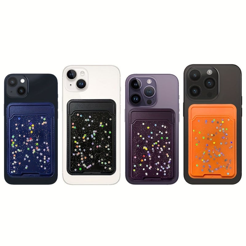 Purple Glitter Star Back Adhesive Phone Stand Card Holder for Travel - Image 1