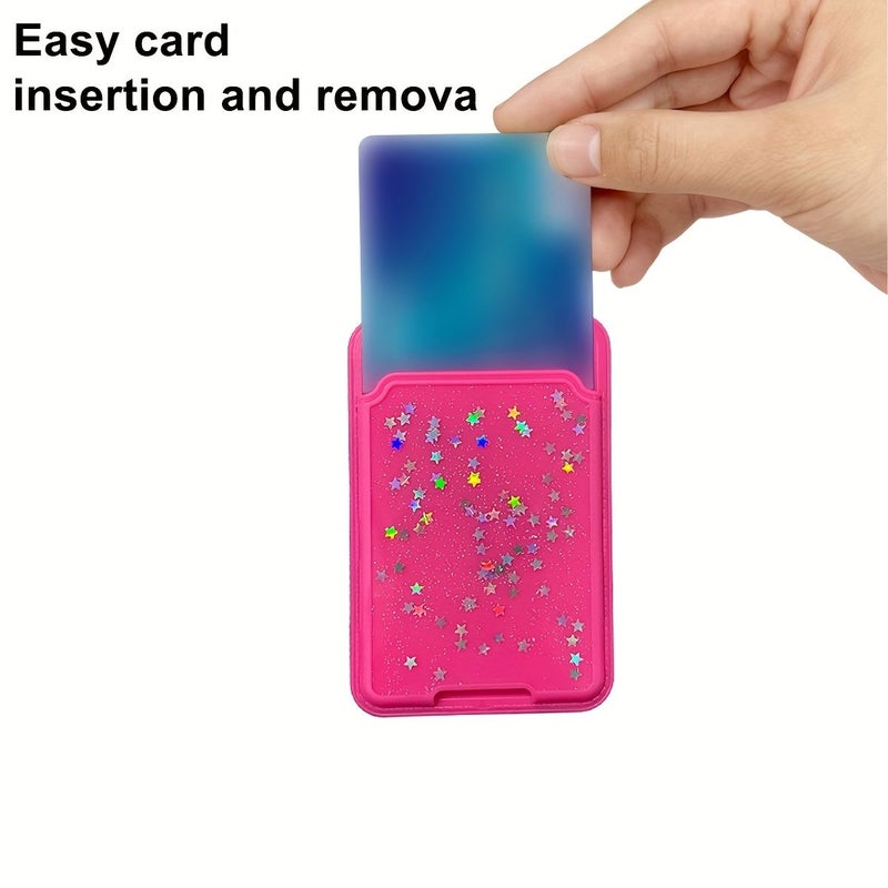 Purple Glitter Star Back Adhesive Phone Stand Card Holder for Travel - Image 5