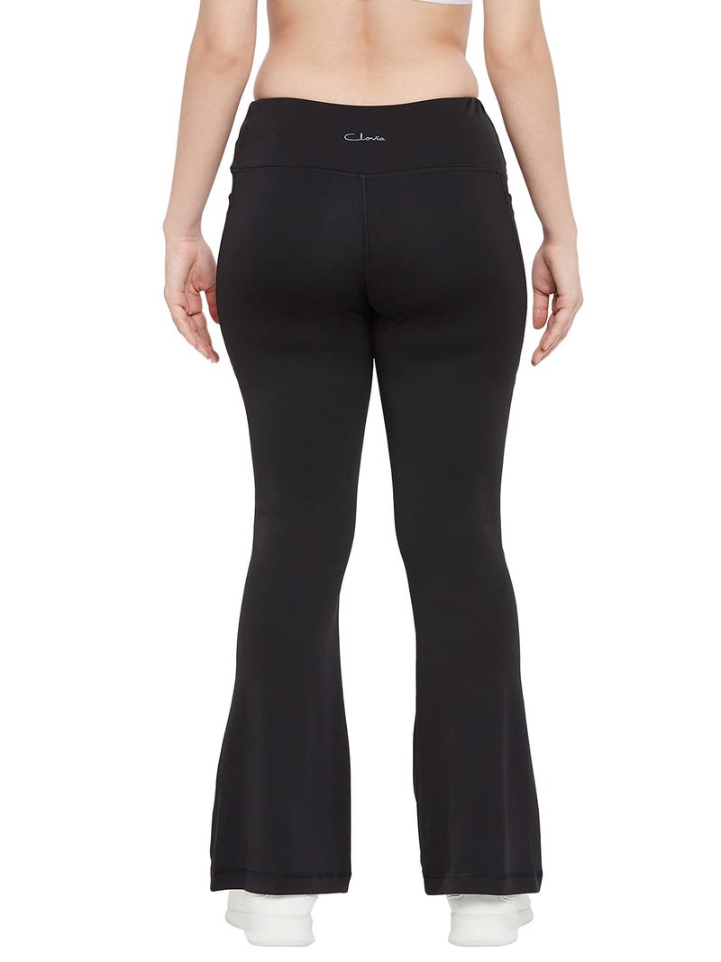 Clovia Women's Comfort-Fit High Waist Flared Yoga Pants (AB0090A13_Black_S) - Image 5