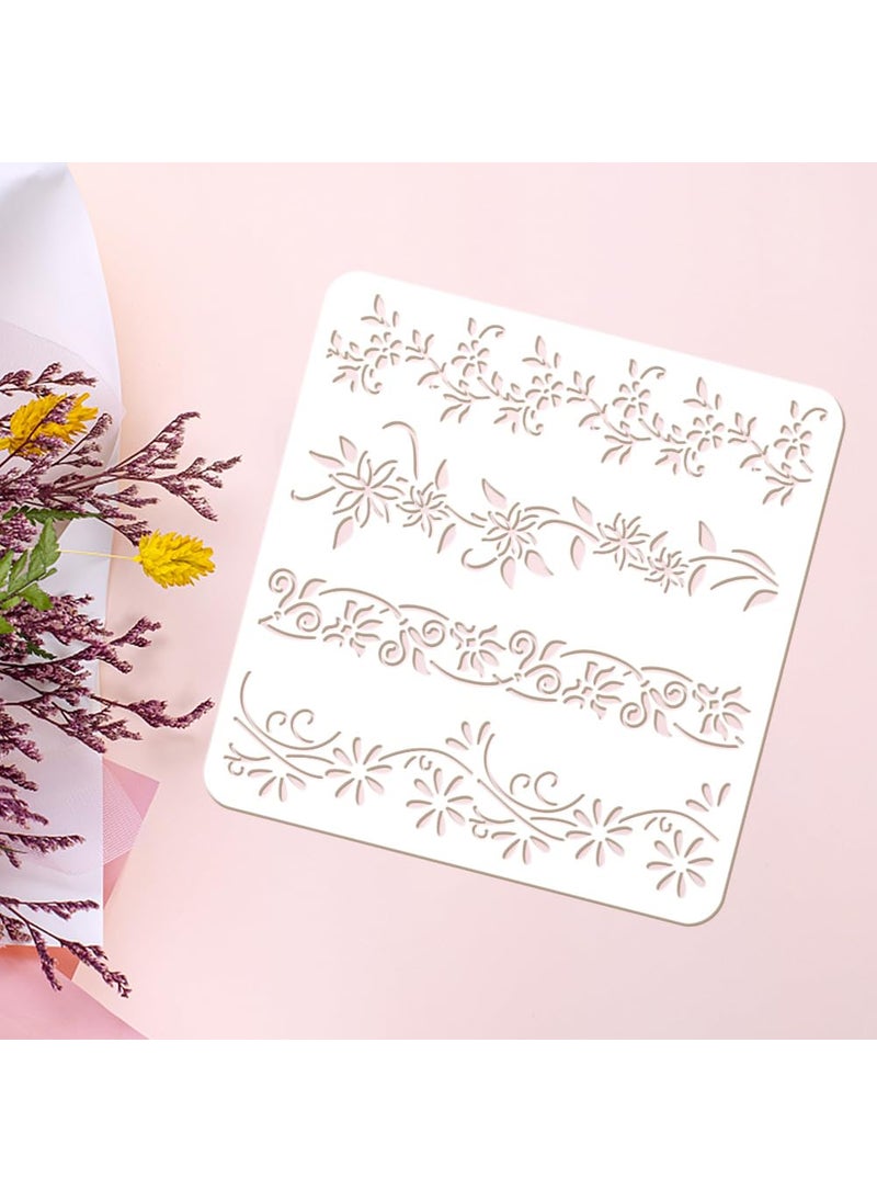 FINGERINSPIRE FINGERINSPIRE 4 Styles Vine Floral Border Stencil 11.8x11.8inch Reusable Plastic DIY Decorating Tool for Wood Wall Furniture  - Image 3