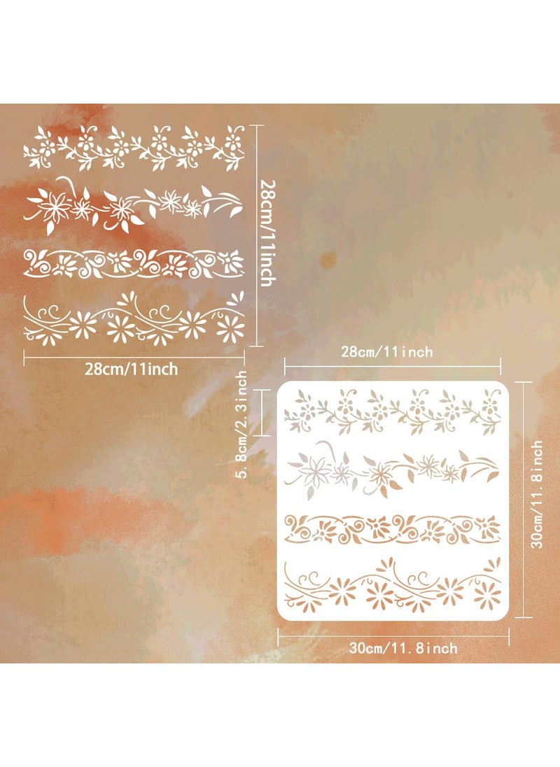 FINGERINSPIRE FINGERINSPIRE 4 Styles Vine Floral Border Stencil 11.8x11.8inch Reusable Plastic DIY Decorating Tool for Wood Wall Furniture  - Image 2
