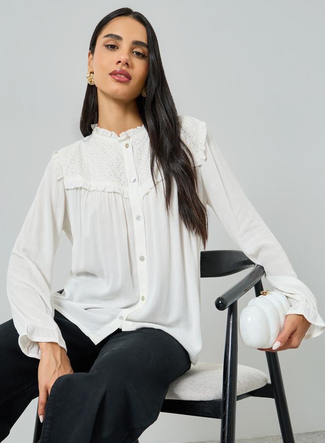 Styli Off White Long Sleeve Ruffle Blouse - Image 5