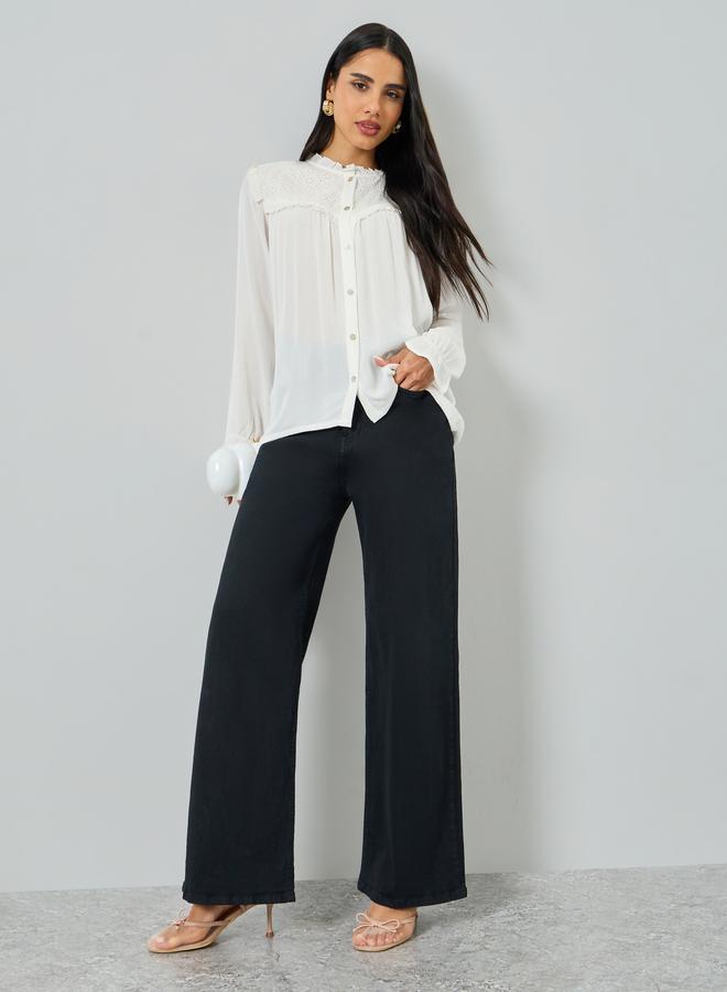 Styli Off White Long Sleeve Ruffle Blouse - Image 2