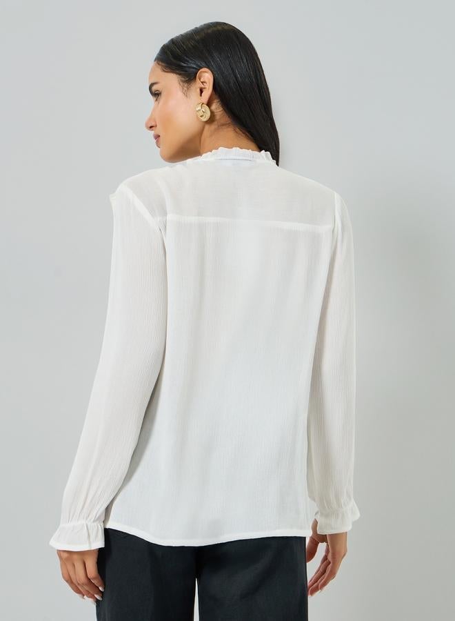 Styli Off White Long Sleeve Ruffle Blouse - Image 4