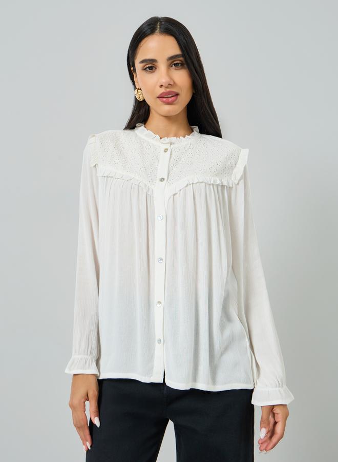 Styli Off White Long Sleeve Ruffle Blouse - Image 1
