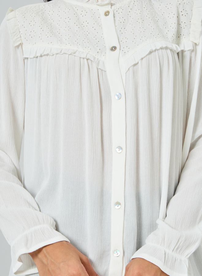 Styli Off White Long Sleeve Ruffle Blouse - Image 3