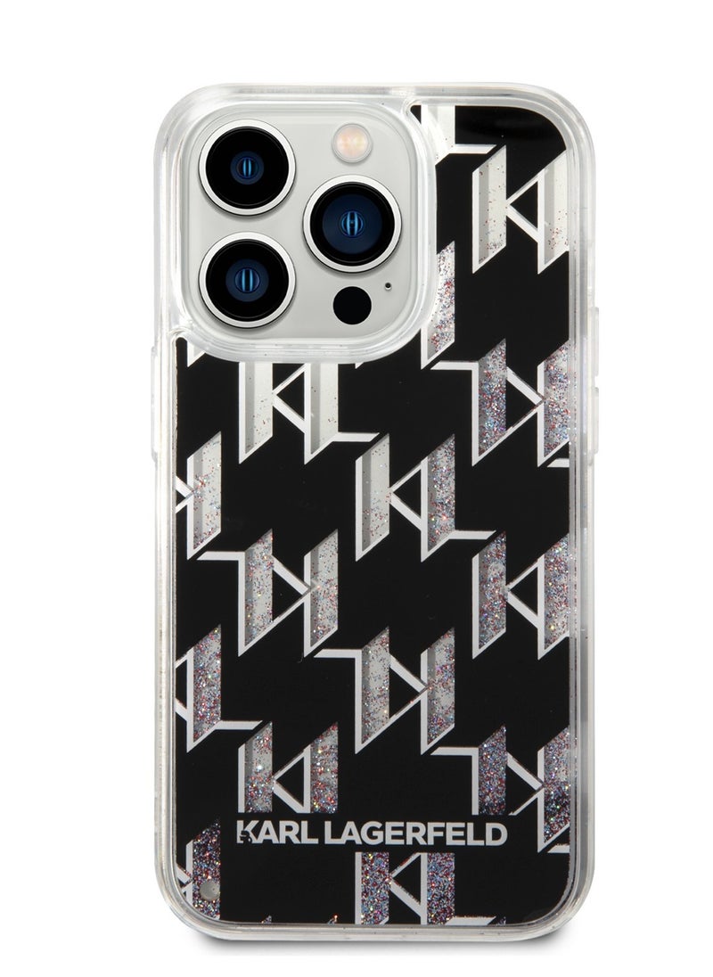 iPhone 14 Pro Max Liquid Glitter Case Monogram Pattern & Multicolor Glitter Back Cover / Officially licensed / Precision and easy access / Protect your smartphone in style -Black