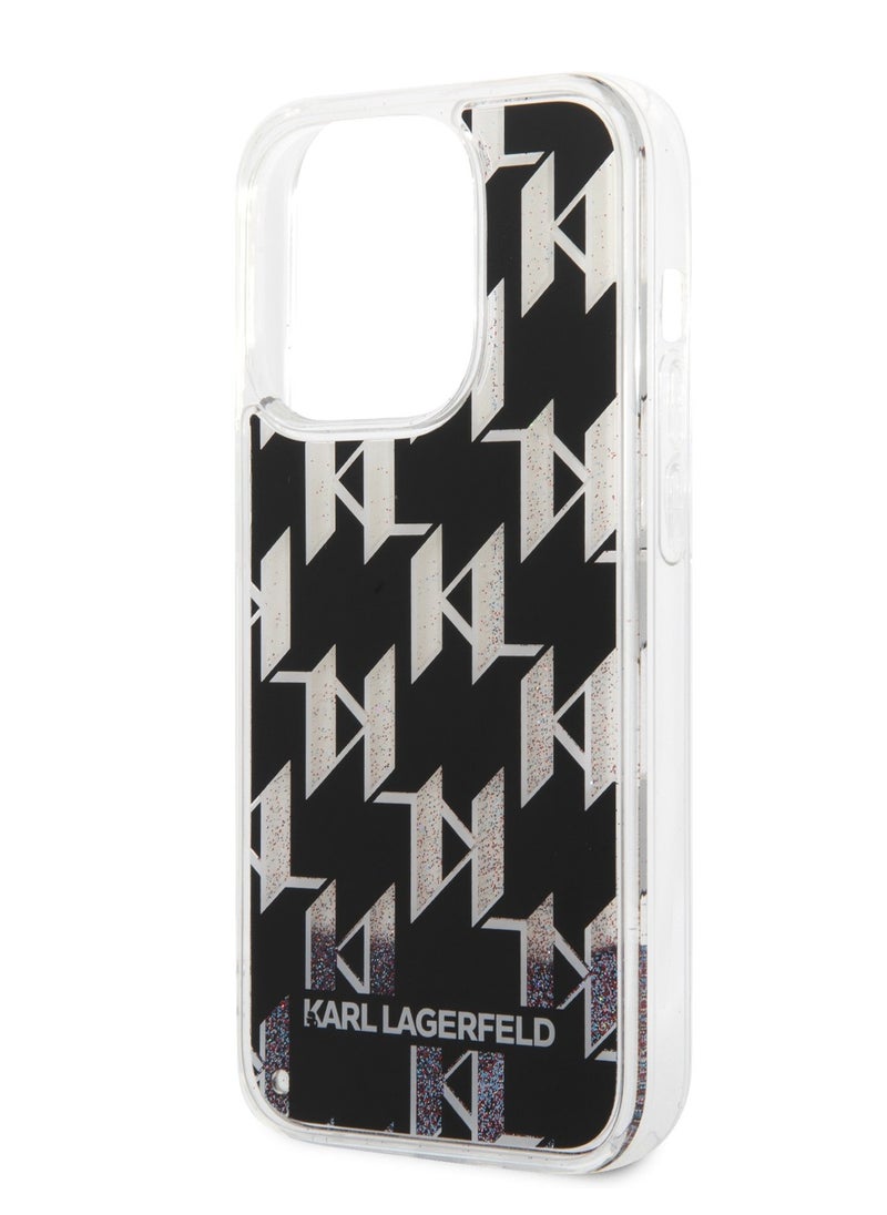 iPhone 14 Pro Max Liquid Glitter Case Monogram Pattern & Multicolor Glitter Back Cover / Officially licensed / Precision and easy access / Protect your smartphone in style -Black