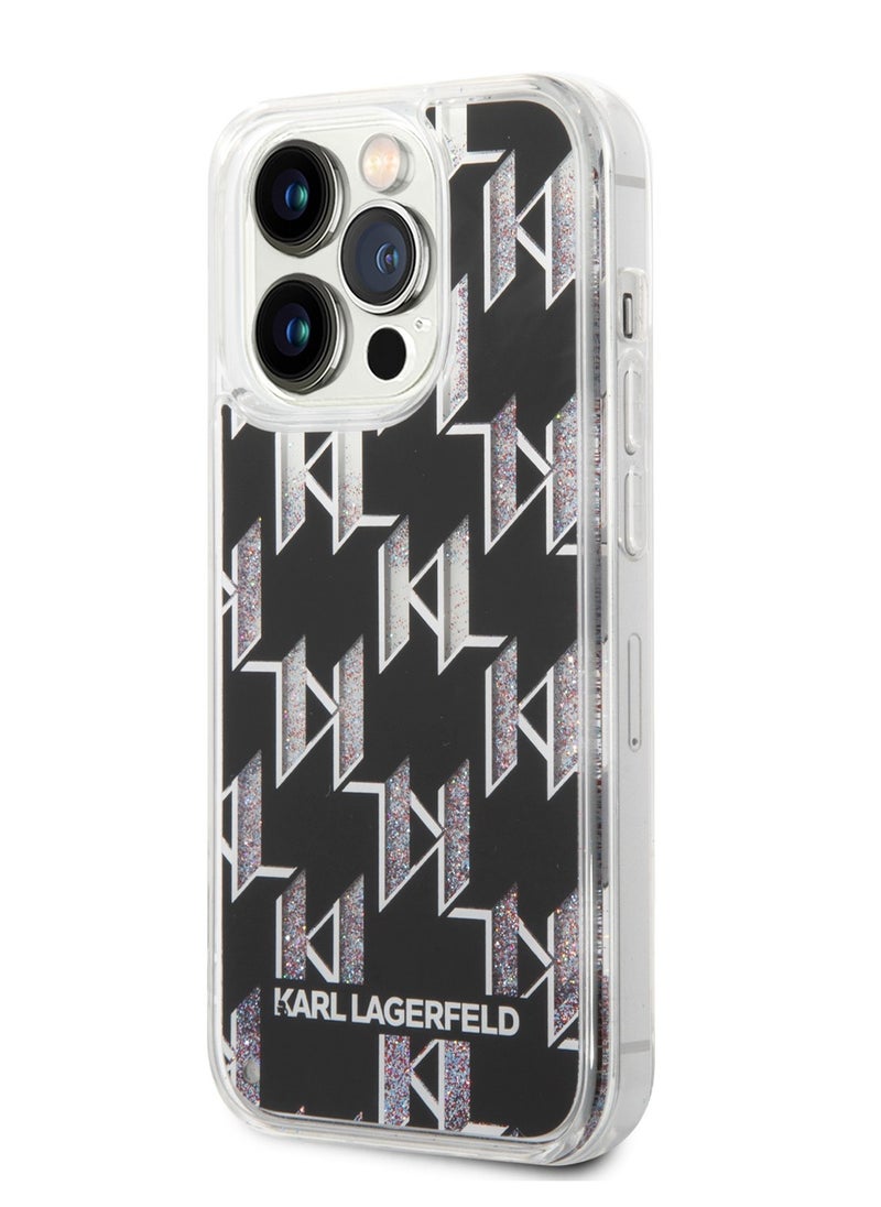 iPhone 14 Pro Max Liquid Glitter Case Monogram Pattern & Multicolor Glitter Back Cover / Officially licensed / Precision and easy access / Protect your smartphone in style -Black