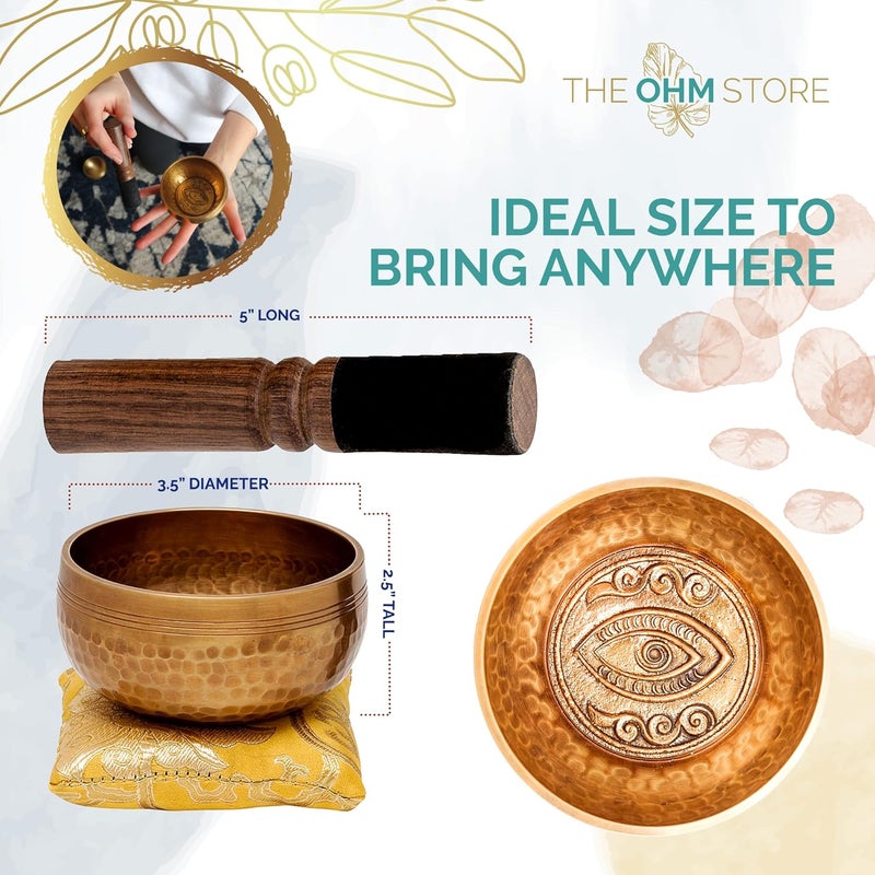 Ohm Tibetan Singing Bowl Set with Healing Mantra Engravings — Yoni Meditation Sound Bowl Handcrafted in Nepal — Yoga, Chakra Healing, Stress Relief, Mindfulness - Image 2