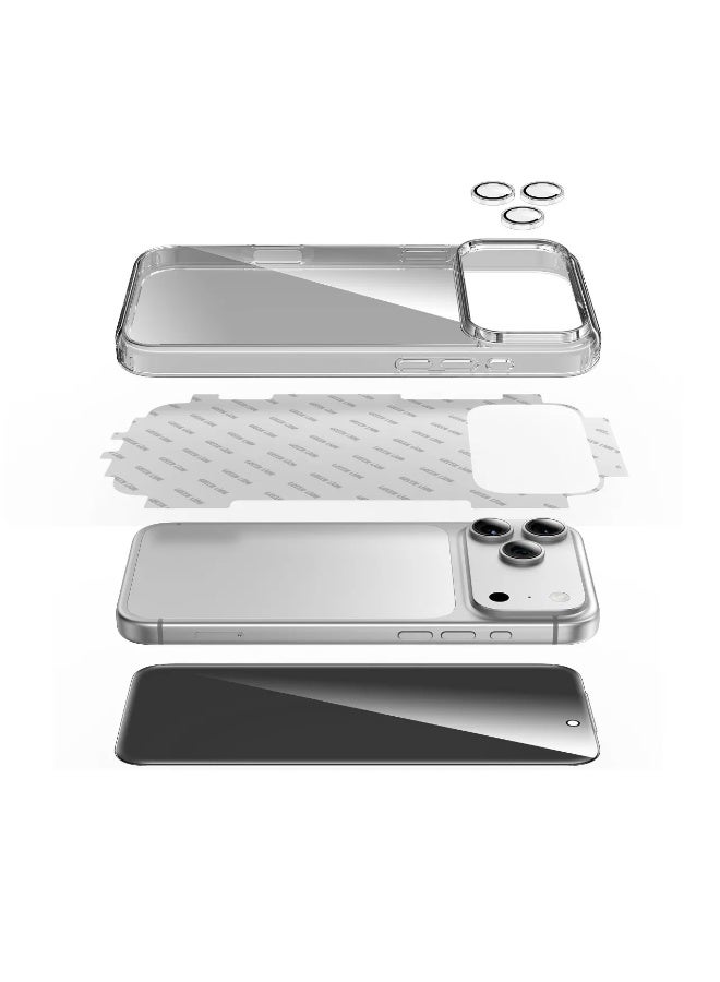 جرين ليون حماية رباعية للخصوصية 4 في 1 لهاتف iPhone 17 Pro / زجاج ثلاثي الأبعاد لخصوصية الحيوانات الأليفة / جراب مضاد للصدمات / غشاء خلفي نانو / واقي للكاميرا / حماية 360 درجة - الخصوصية - Image 1