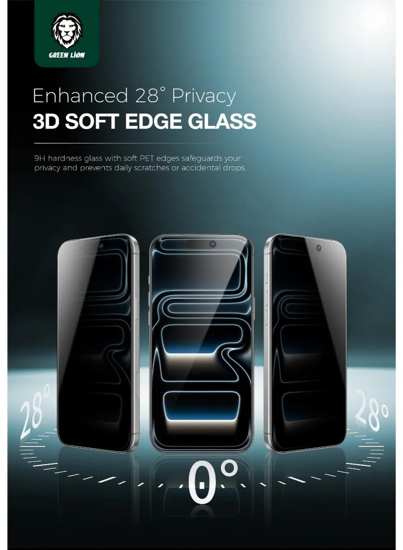 جرين ليون حماية رباعية للخصوصية 4 في 1 لهاتف iPhone 17 Pro / زجاج ثلاثي الأبعاد لخصوصية الحيوانات الأليفة / جراب مضاد للصدمات / غشاء خلفي نانو / واقي للكاميرا / حماية 360 درجة - الخصوصية - Image 2