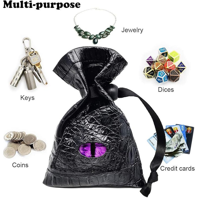 Haxtec Dragon Dice Bag PU Leather DND Dice Pouch with 3D Glass Dragon Eye, Small Drawstring Bag for Dungeons & Dragons, D&D Gamer Gifts for Dragon Lovers, Patent D893867 - Image 5