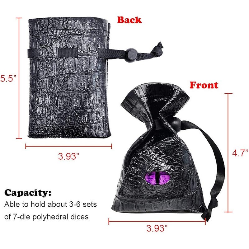 Haxtec Dragon Dice Bag PU Leather DND Dice Pouch with 3D Glass Dragon Eye, Small Drawstring Bag for Dungeons & Dragons, D&D Gamer Gifts for Dragon Lovers, Patent D893867 - Image 4