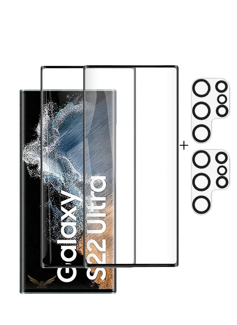 BORTONY - Galaxy S22 Ultra Screen Protector [2+2 Pack] Camera Lens Protector, Fingerprint Unlock Support, HD Tempered Glass, Touch Sensitive, Anti Scratch, for Samsung S22 Ultra 5G Glass - Image 1
