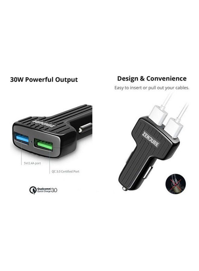 ZENDURE Quick Charge 3.0 Dual USB Car Charger Black - Image 2