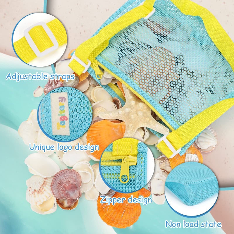 Tagitary Beach Toy Mesh Beach Bag Kids Shell Collecting Bag Beach Sand Toy Totes for Holding Shells Beach Toys Sand Toys Swimming Accessories for Boys and Girls(Only Bags,A Set of 3) - Image 3