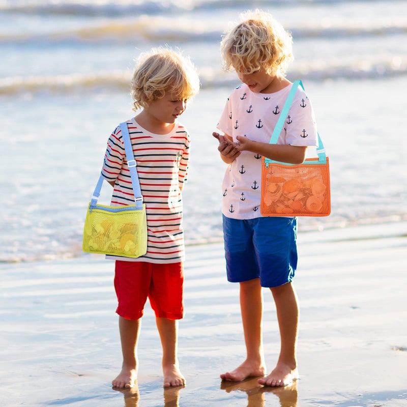 Tagitary Beach Toy Mesh Beach Bag Kids Shell Collecting Bag Beach Sand Toy Totes for Holding Shells Beach Toys Sand Toys Swimming Accessories for Boys and Girls(Only Bags,A Set of 3) - Image 2