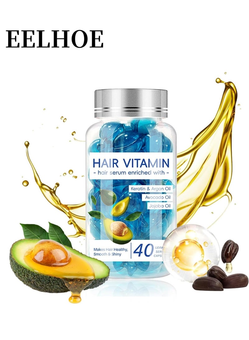 إيلهو سيروم فيتامينات الشعر للشعر المجعد والتالف، زيت أزون للشعر مع المغربي، المكاديميا، الأفوكادو، الأرغان، زيوت الجوجوبا والكيراتين، بلسم يترك على الشعر للرجال والنساء، 40 قطعة - Image 1