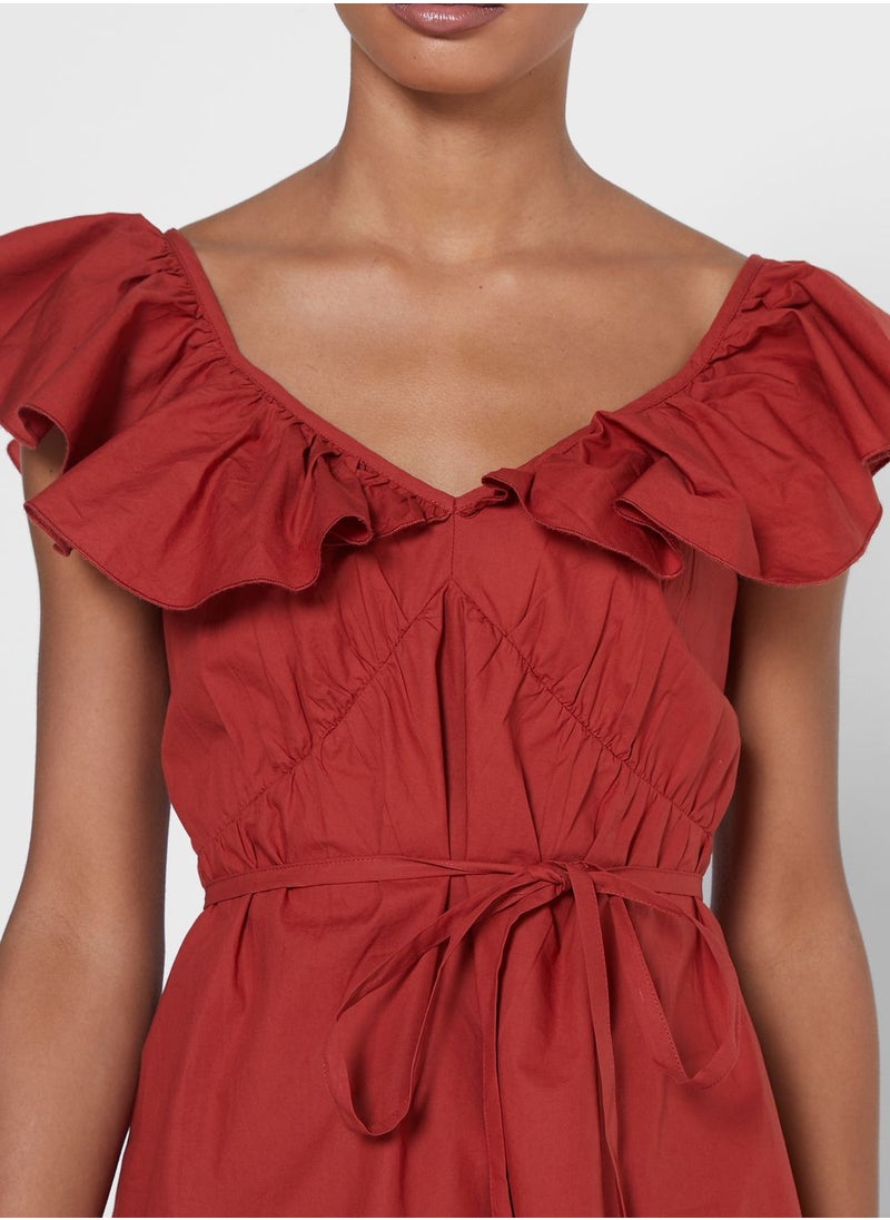 French Connection - Azana Tie Waist Ruffle Detail Plunge Top - Image 1