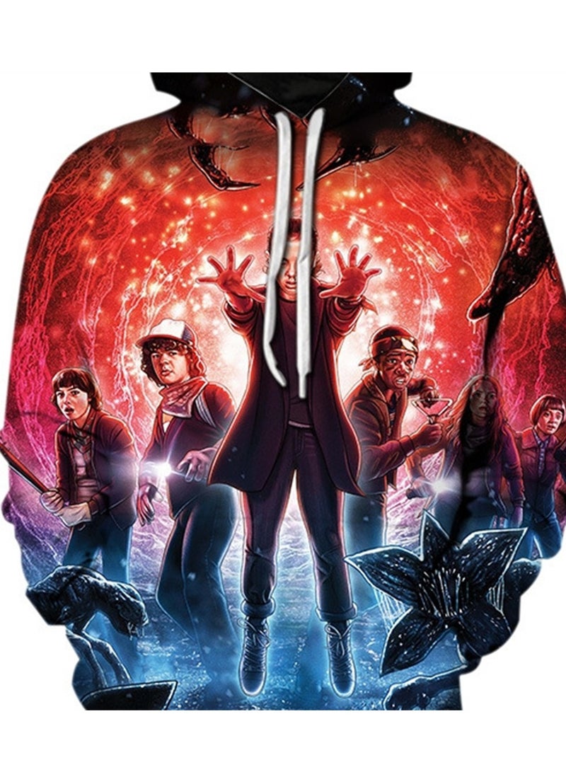 سويت شيرت فضفاض بغطاء رأس وطبعة رقمية ثلاثية الأبعاد من Stranger Things - Image 3