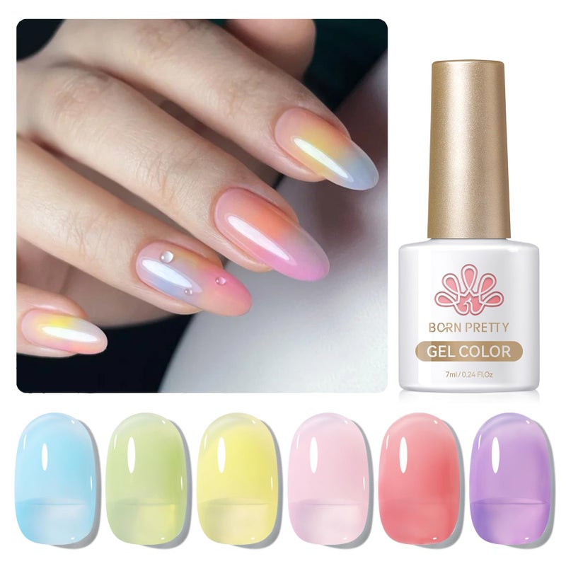 Born Pretty Jelly Pastel Gel Nail Polish Milky Jelly Gel Polish Spring Summer Macaron Candy Sweet Color Translucent Blue Red Green Yellow Pink Purple Easter Gift Nail Art Manicure DIY Home and Salon - Image 4