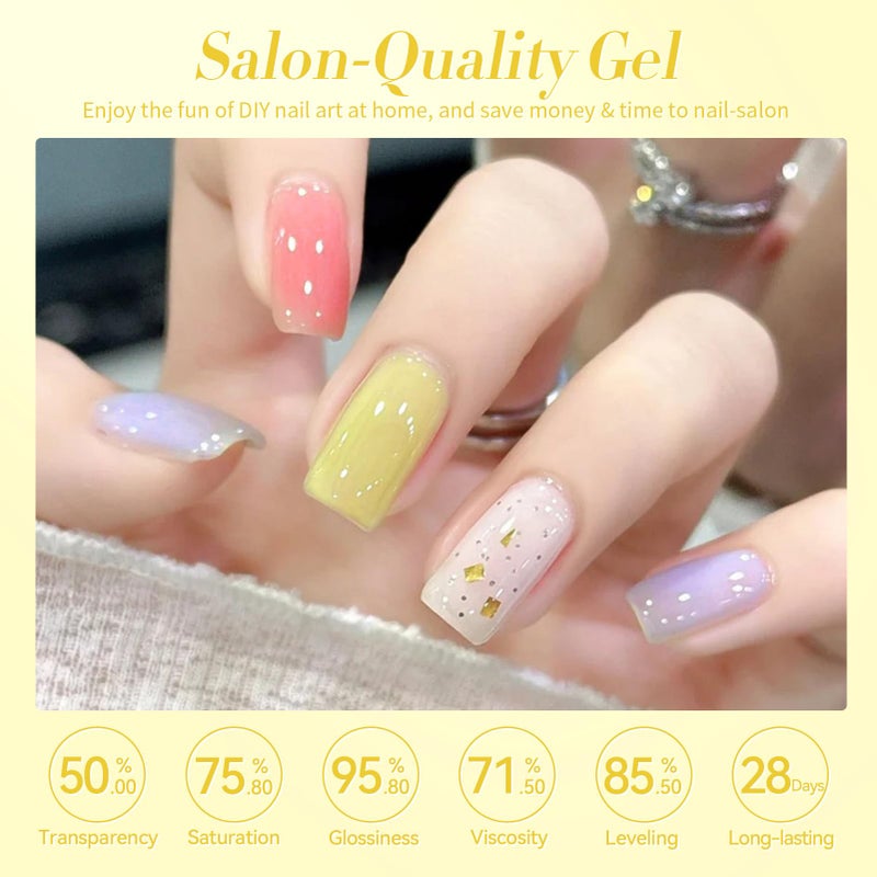Born Pretty Jelly Pastel Gel Nail Polish Milky Jelly Gel Polish Spring Summer Macaron Candy Sweet Color Translucent Blue Red Green Yellow Pink Purple Easter Gift Nail Art Manicure DIY Home and Salon - Image 3