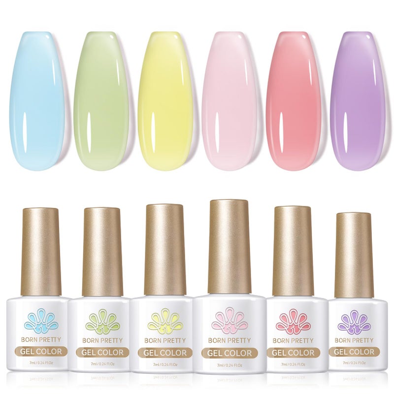Born Pretty Jelly Pastel Gel Nail Polish Milky Jelly Gel Polish Spring Summer Macaron Candy Sweet Color Translucent Blue Red Green Yellow Pink Purple Easter Gift Nail Art Manicure DIY Home and Salon - Image 1