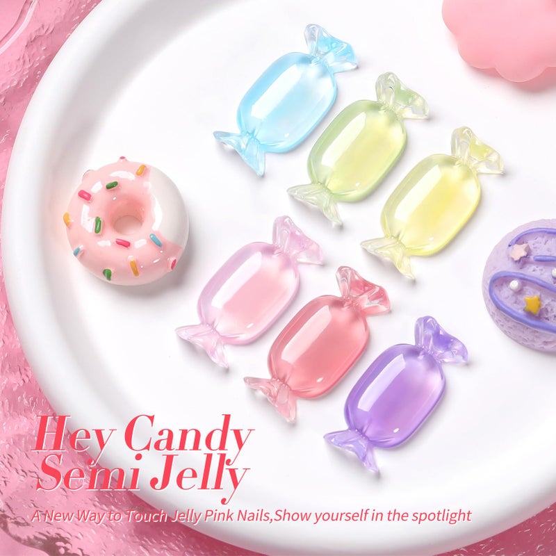 Born Pretty Jelly Pastel Gel Nail Polish Milky Jelly Gel Polish Spring Summer Macaron Candy Sweet Color Translucent Blue Red Green Yellow Pink Purple Easter Gift Nail Art Manicure DIY Home and Salon - Image 5