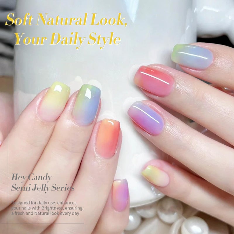 Born Pretty Jelly Pastel Gel Nail Polish Milky Jelly Gel Polish Spring Summer Macaron Candy Sweet Color Translucent Blue Red Green Yellow Pink Purple Easter Gift Nail Art Manicure DIY Home and Salon - Image 2