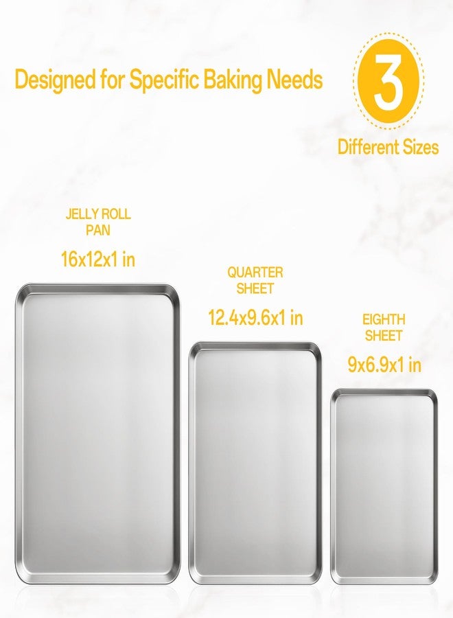 Ohtomber Baking Cookie Sheet Pan - 3 Pack Stainless Steel Baking Pans Set, Non Stick & Non Toxic Cookie Sheets for Cooking, Oven Tray for Roasting, Heavy Duty Bakeware Sets, 9/12/16 Inch - Image 2