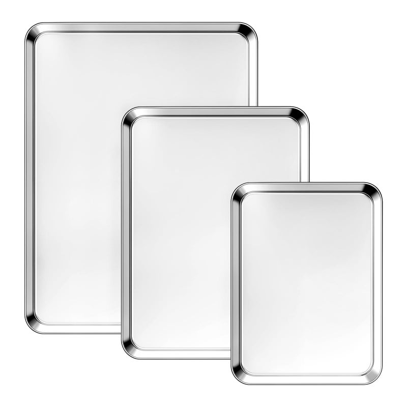 Ohtomber Baking Cookie Sheet Pan - 3 Pack Stainless Steel Baking Pans Set, Non Stick & Non Toxic Cookie Sheets for Cooking, Oven Tray for Roasting, Heavy Duty Bakeware Sets, 9/12/16 Inch - Image 1