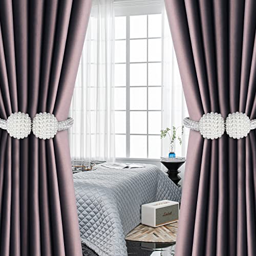 WBHLMZIR 8 Pack Magnetic Curtain Tiebacks with Pearls,Elegant Window Treatment Holdbacks for Heavy Outdoor Drapes (Grey) - Image 5