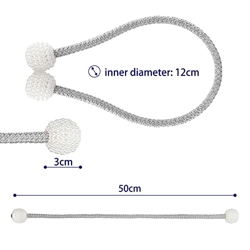 WBHLMZIR 8 Pack Magnetic Curtain Tiebacks with Pearls,Elegant Window Treatment Holdbacks for Heavy Outdoor Drapes (Grey) - Image 3