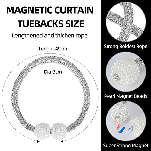 WBHLMZIR 8 Pack Magnetic Curtain Tiebacks with Pearls,Elegant Window Treatment Holdbacks for Heavy Outdoor Drapes (Grey) - Image 4