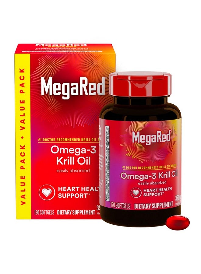 MegaRed 350mg Omega 3 Supplement with EPA/DHA, Astaxanthin & Phospholipids, No Fish Oil Aftertaste Supports Heart, Brain, Joint and Eye Health, 120 Count Softgels (2 Pack) - Image 2