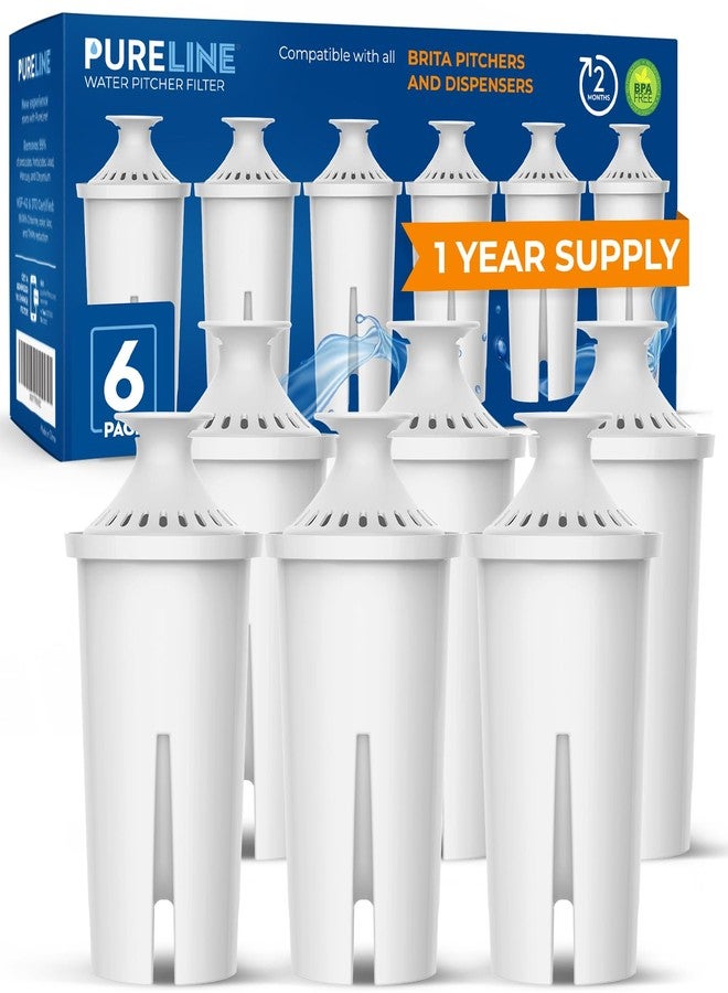 بيور لاين بديل Pureline لفلتر Brita® والأباريق والموزعات، Classic 35557، OB03، Mavea® 107007، بديل لأباريق Brita® Grand وLake وCapri وWave والمزيد (عبوة من 6 قطع) - Image 1
