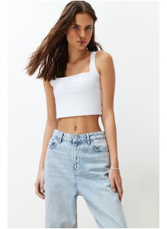 White Plain Slim Square Neck Super Crop Knitted Undershirt TWOSS24AL00031