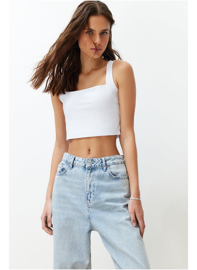 trendyol - White Plain Slim Square Neck Super Crop Knitted Undershirt TWOSS24AL00031 - Image 1
