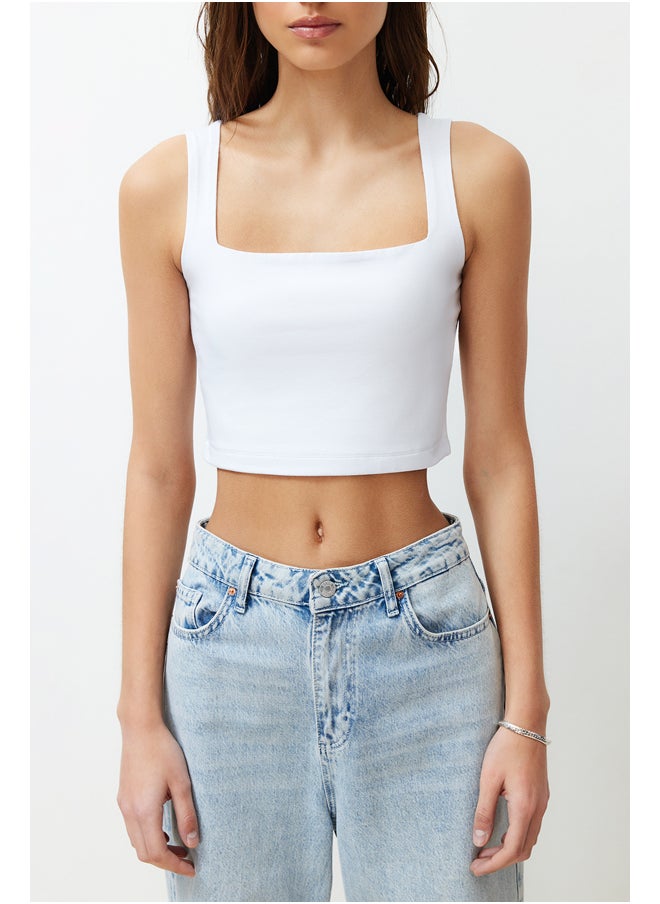 trendyol - White Plain Slim Square Neck Super Crop Knitted Undershirt TWOSS24AL00031 - Image 1
