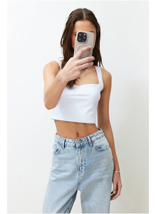 trendyol - White Plain Slim Square Neck Super Crop Knitted Undershirt TWOSS24AL00031 - Image 1