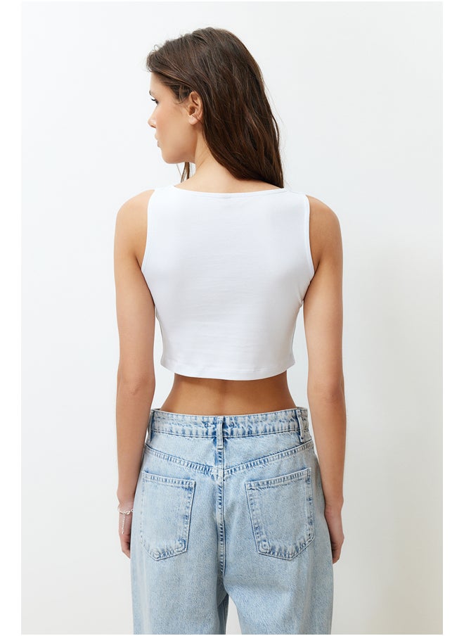 trendyol - White Plain Slim Square Neck Super Crop Knitted Undershirt TWOSS24AL00031 - Image 1
