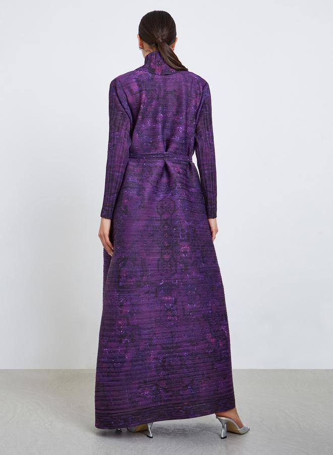 Take Two Solid Textured Pleated Belted Long Sleeve Abaya - Image 5