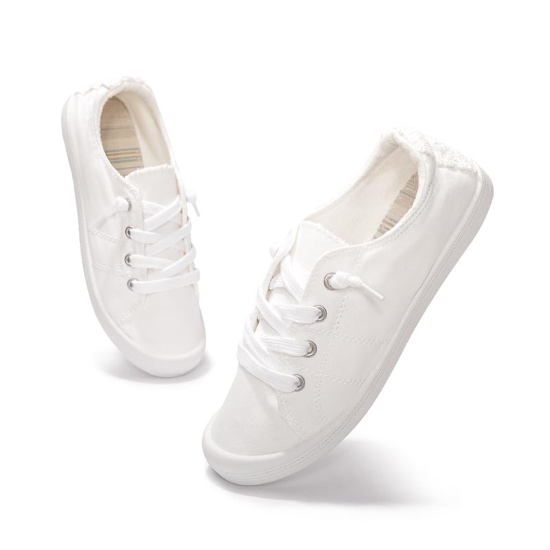 Vanessa Womens Slip On Shoes, Canvas Comfort Sneakers with Low Top, Classic Flat Shoes for Women Walking with Non Slip Rubber Outsole (White, 07) - Image 4