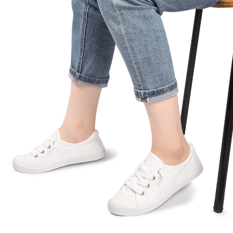 Vanessa Womens Slip On Shoes, Canvas Comfort Sneakers with Low Top, Classic Flat Shoes for Women Walking with Non Slip Rubber Outsole (White, 07) - Image 2