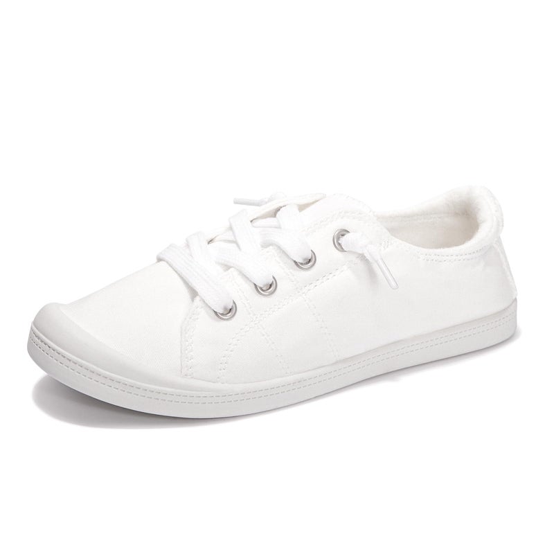 Vanessa Womens Slip On Shoes, Canvas Comfort Sneakers with Low Top, Classic Flat Shoes for Women Walking with Non Slip Rubber Outsole (White, 07) - Image 1